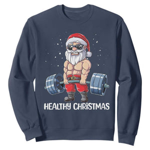 Funny Santa Gym Xmas Sweatshirt Healthy Christmas - Print Your Wear