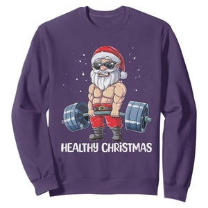 Funny Santa Gym Xmas Sweatshirt Healthy Christmas - Print Your Wear