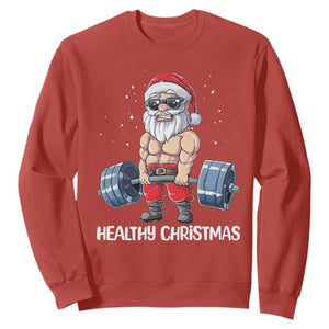 Funny Santa Gym Xmas Sweatshirt Healthy Christmas - Print Your Wear