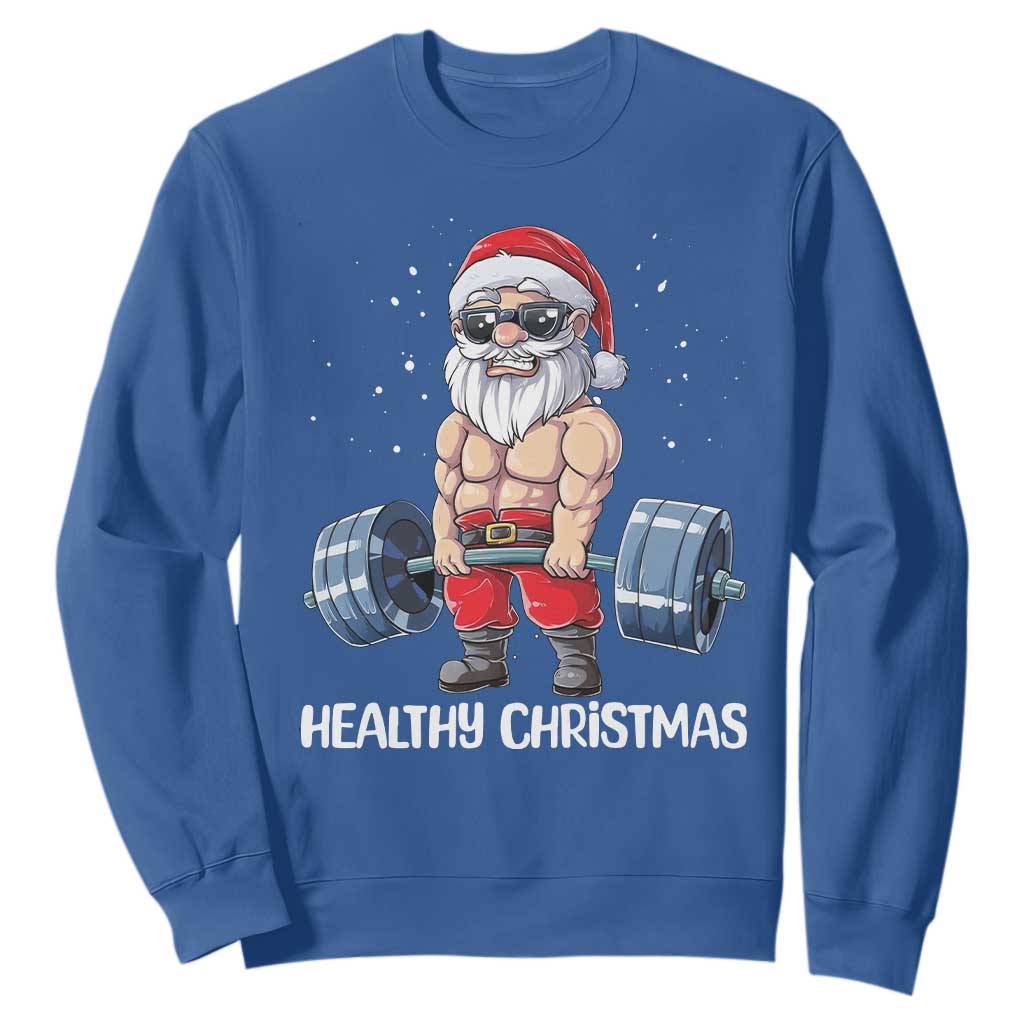 Funny Santa Gym Xmas Sweatshirt Healthy Christmas TS14 Royal Blue Print Your Wear