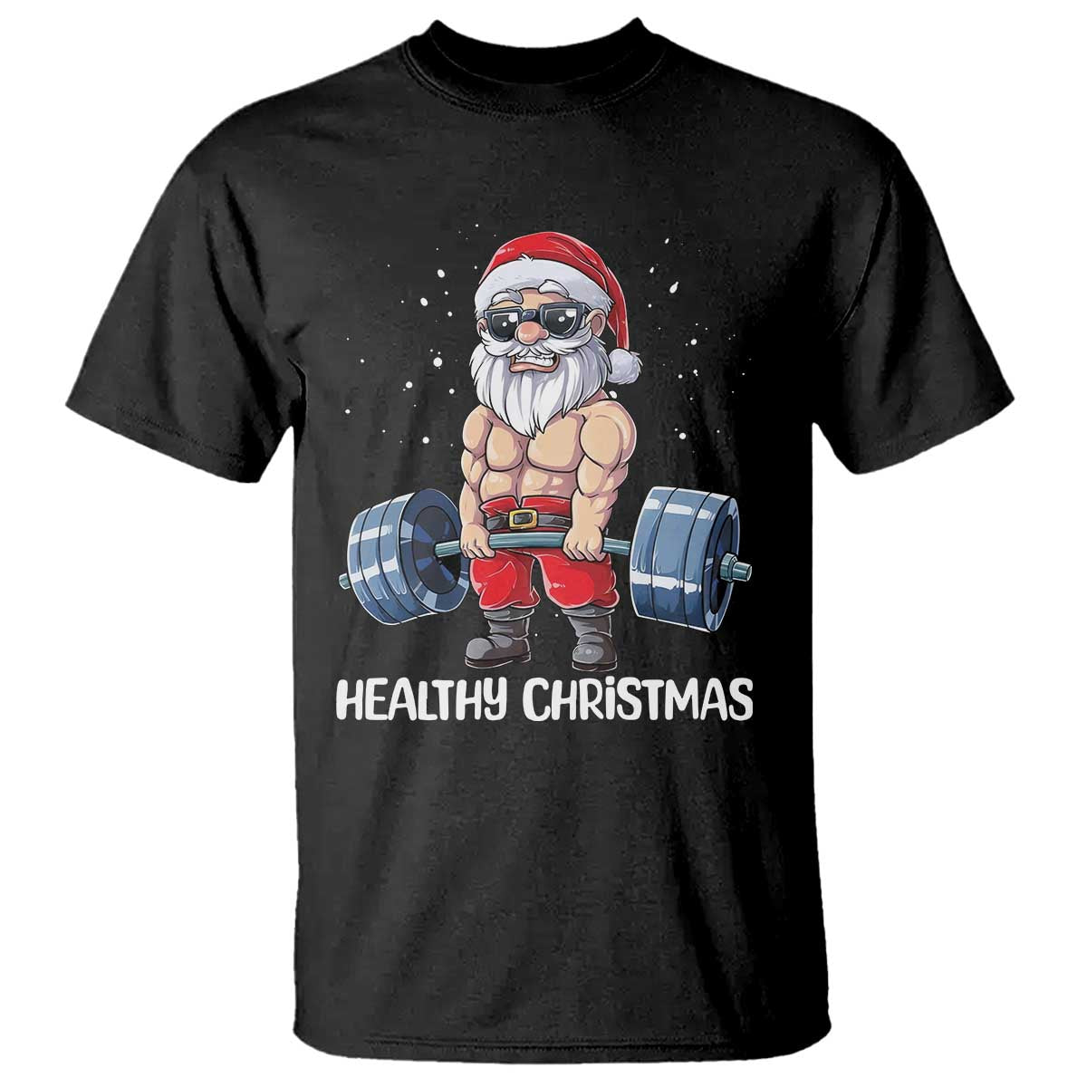 Funny Santa Gym Xmas T Shirt Healthy Christmas - Print Your Wear