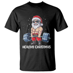 Funny Santa Gym Xmas T Shirt Healthy Christmas - Print Your Wear