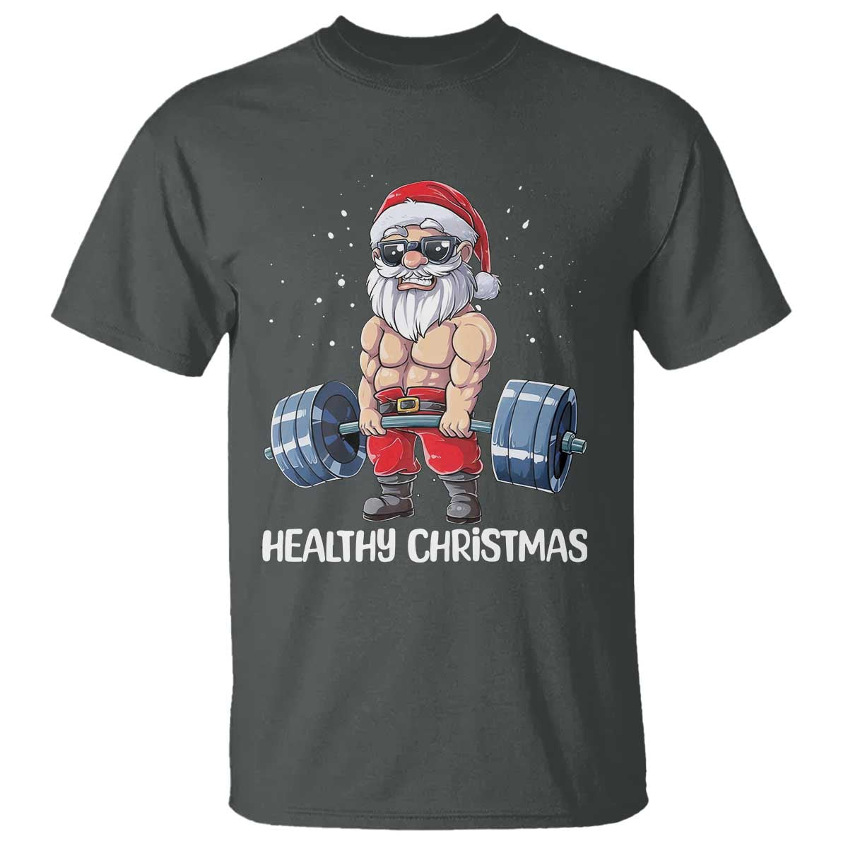 Funny Santa Gym Xmas T Shirt Healthy Christmas TS14 Dark Heather Print Your Wear