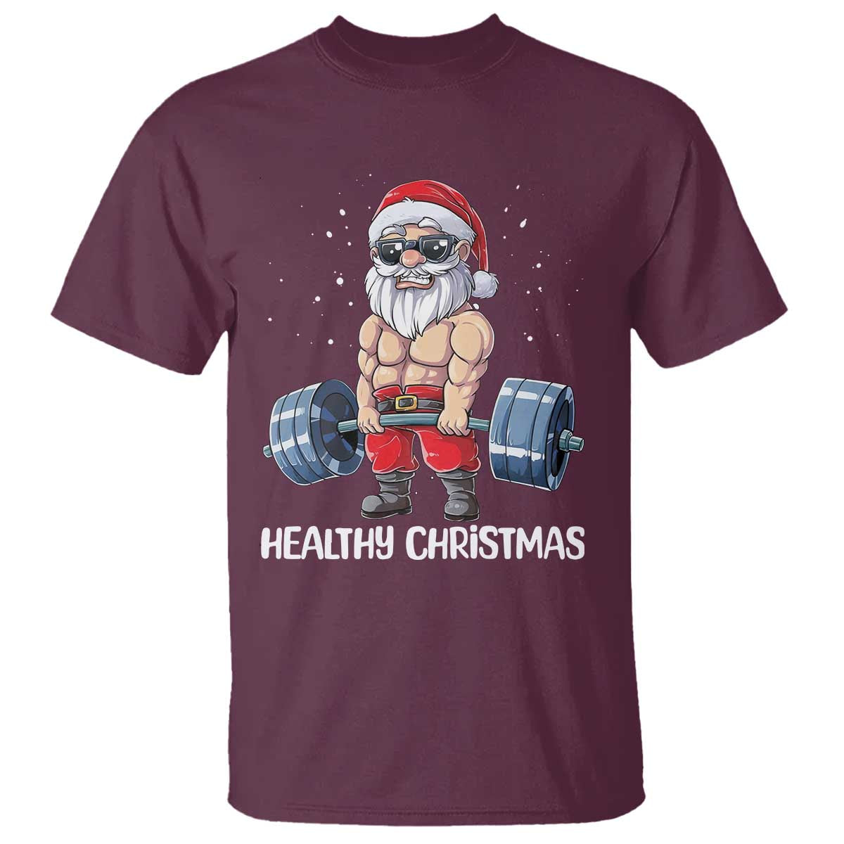 Funny Santa Gym Xmas T Shirt Healthy Christmas TS14 Maroon Print Your Wear