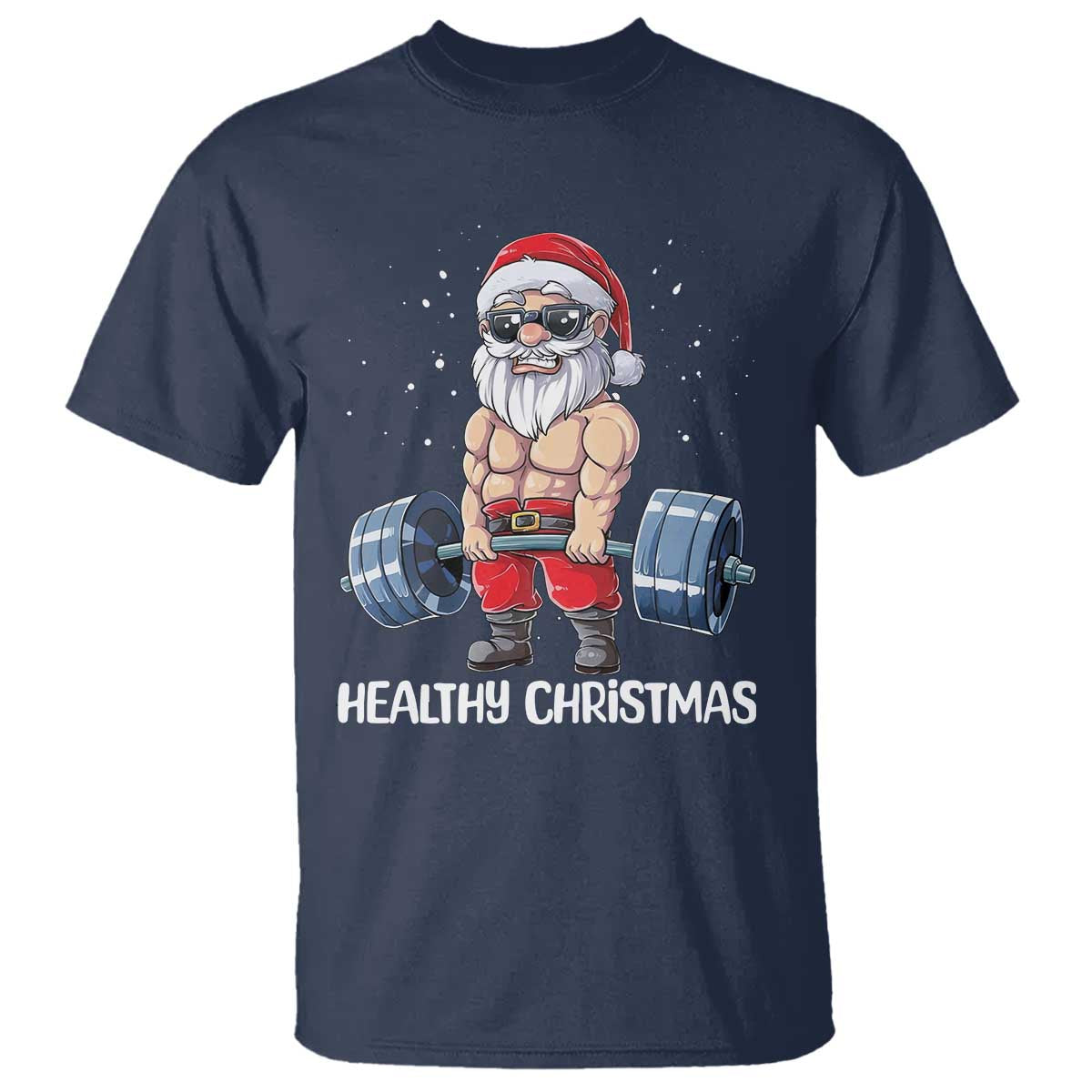 Funny Santa Gym Xmas T Shirt Healthy Christmas TS14 Navy Print Your Wear