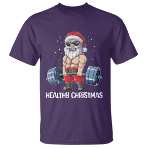 Funny Santa Gym Xmas T Shirt Healthy Christmas - Print Your Wear