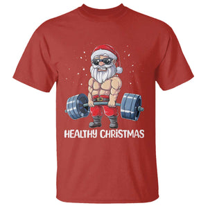 Funny Santa Gym Xmas T Shirt Healthy Christmas - Print Your Wear