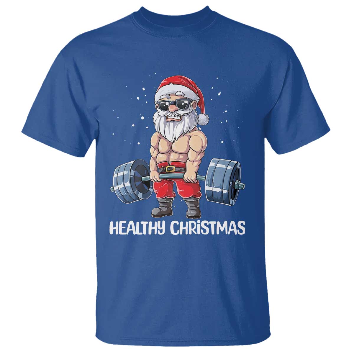 Funny Santa Gym Xmas T Shirt Healthy Christmas TS14 Royal Blue Print Your Wear