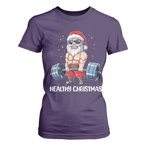Funny Santa Gym Xmas T Shirt For Women Healthy Christmas - Print Your Wear