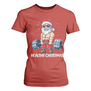 Funny Santa Gym Xmas T Shirt For Women Healthy Christmas - Print Your Wear