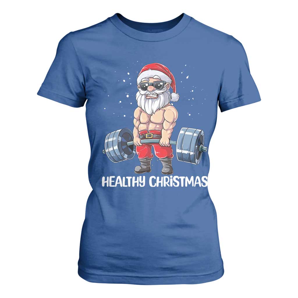 Funny Santa Gym Xmas T Shirt For Women Healthy Christmas TS14 Royal Blue Print Your Wear
