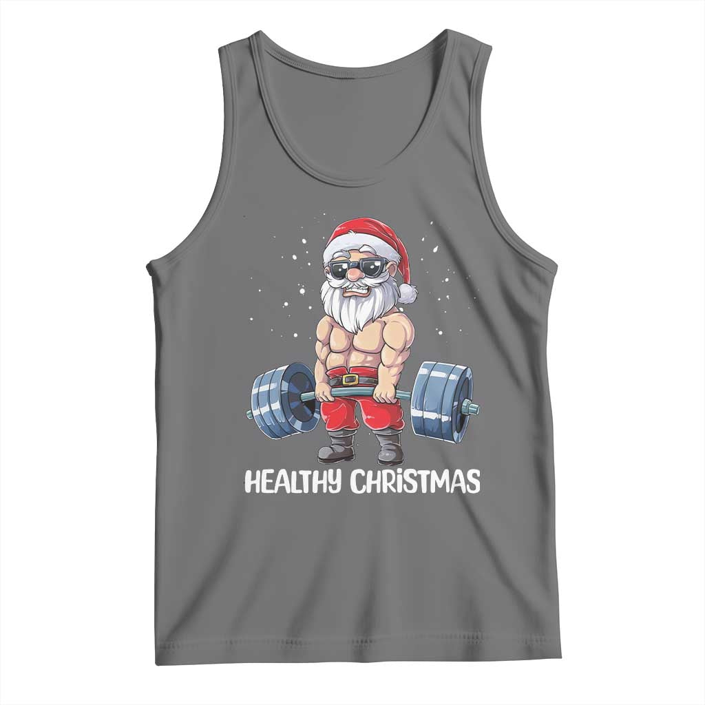 Funny Santa Gym Xmas Tank Top Healthy Christmas TS14 Black Heather Print Your Wear