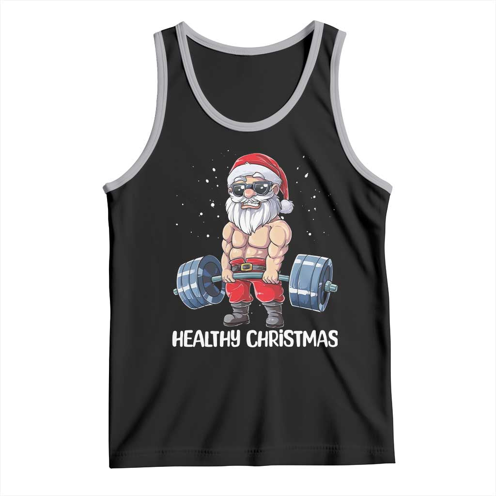 Funny Santa Gym Xmas Tank Top Healthy Christmas TS14 Black Athletic Heather Print Your Wear