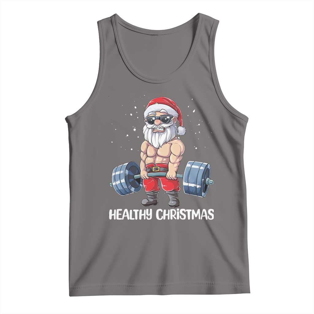 Funny Santa Gym Xmas Tank Top Healthy Christmas TS14 Deep Heather Print Your Wear