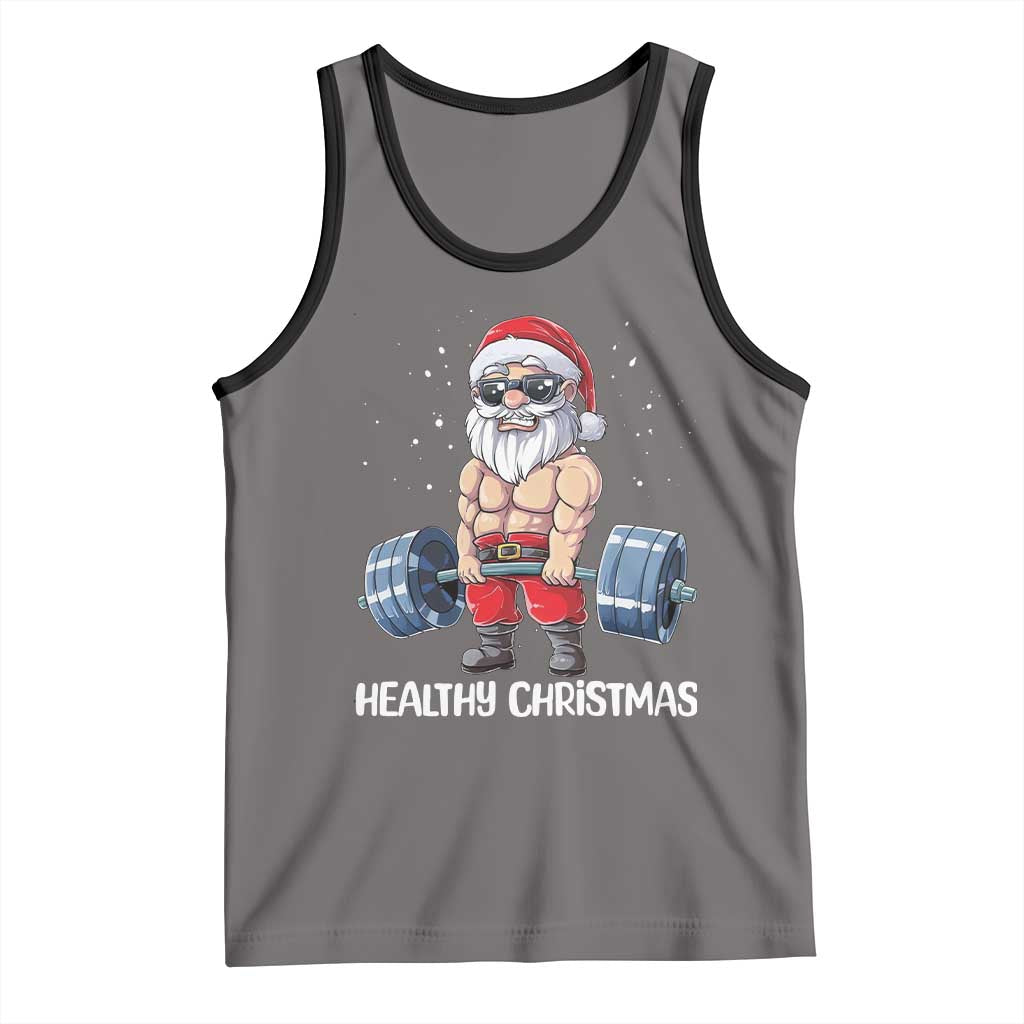 Funny Santa Gym Xmas Tank Top Healthy Christmas TS14 Deep Heather Black Print Your Wear