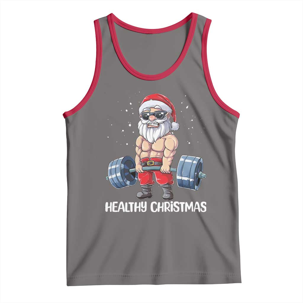 Funny Santa Gym Xmas Tank Top Healthy Christmas TS14 Deep Heather Red Print Your Wear