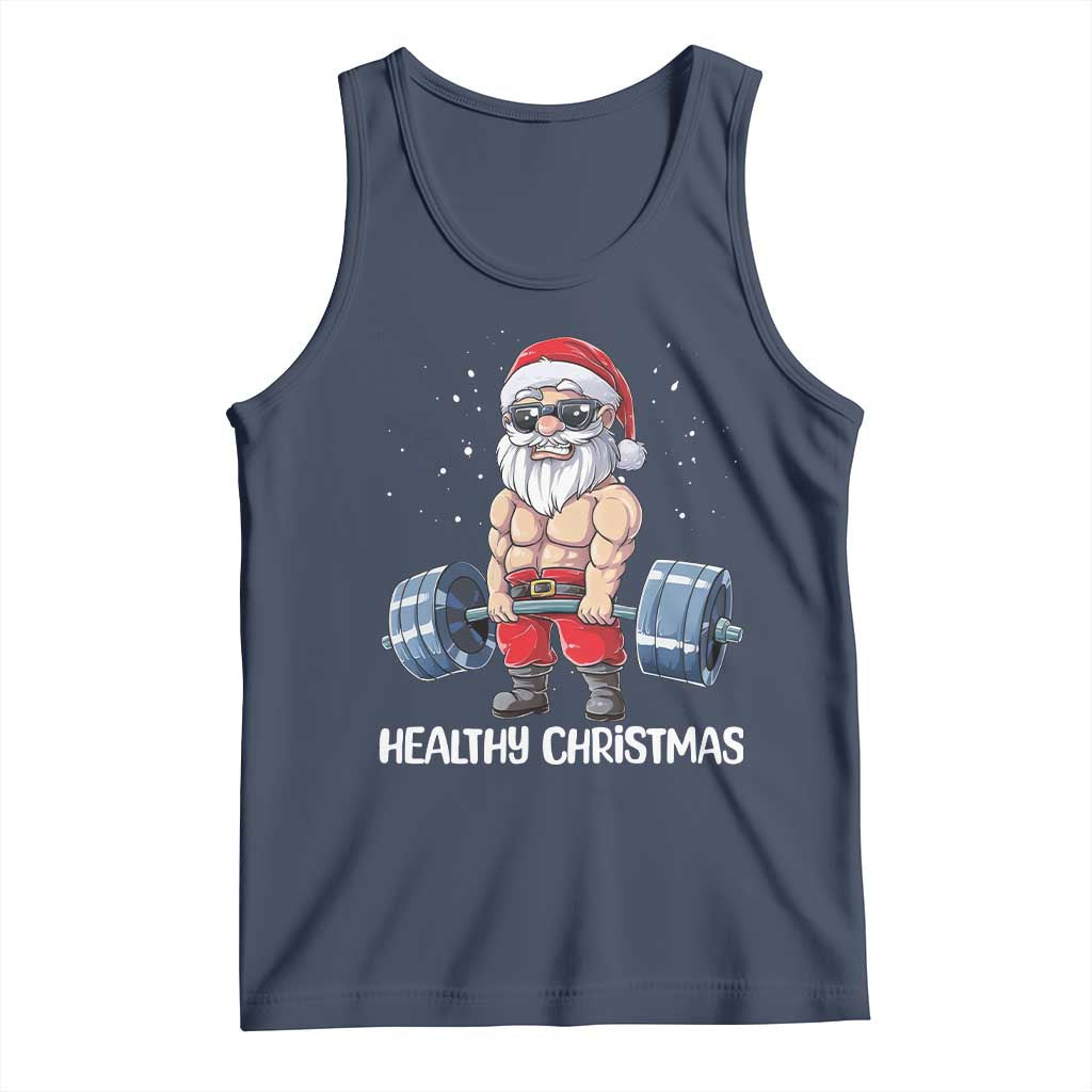 Funny Santa Gym Xmas Tank Top Healthy Christmas TS14 Navy Print Your Wear