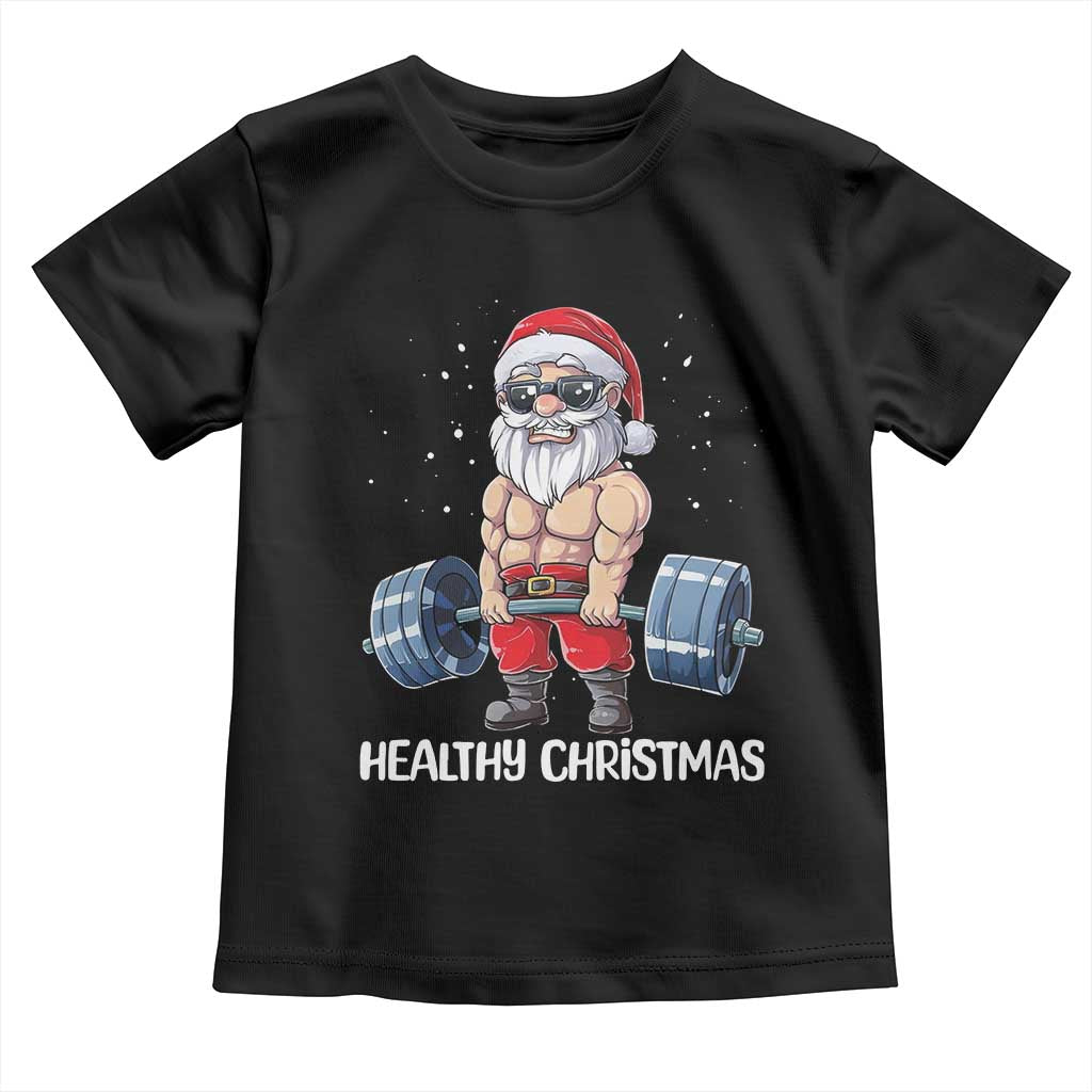 Funny Santa Gym Xmas Toddler T Shirt Healthy Christmas - Print Your Wear