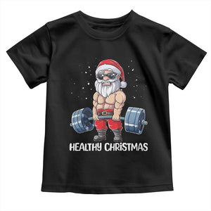 Funny Santa Gym Xmas Toddler T Shirt Healthy Christmas - Print Your Wear