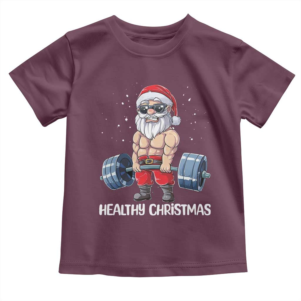 Funny Santa Gym Xmas Toddler T Shirt Healthy Christmas TS14 Maroon Print Your Wear