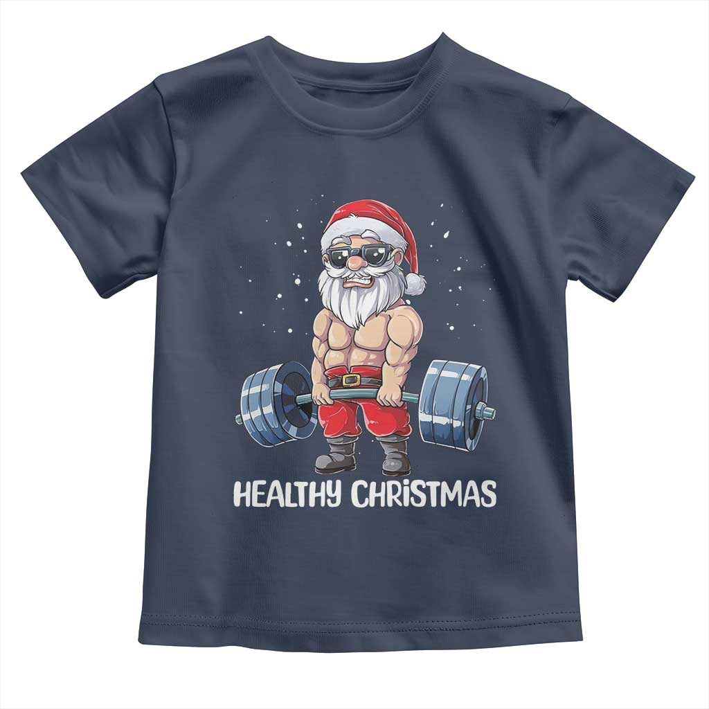 Funny Santa Gym Xmas Toddler T Shirt Healthy Christmas TS14 Navy Print Your Wear