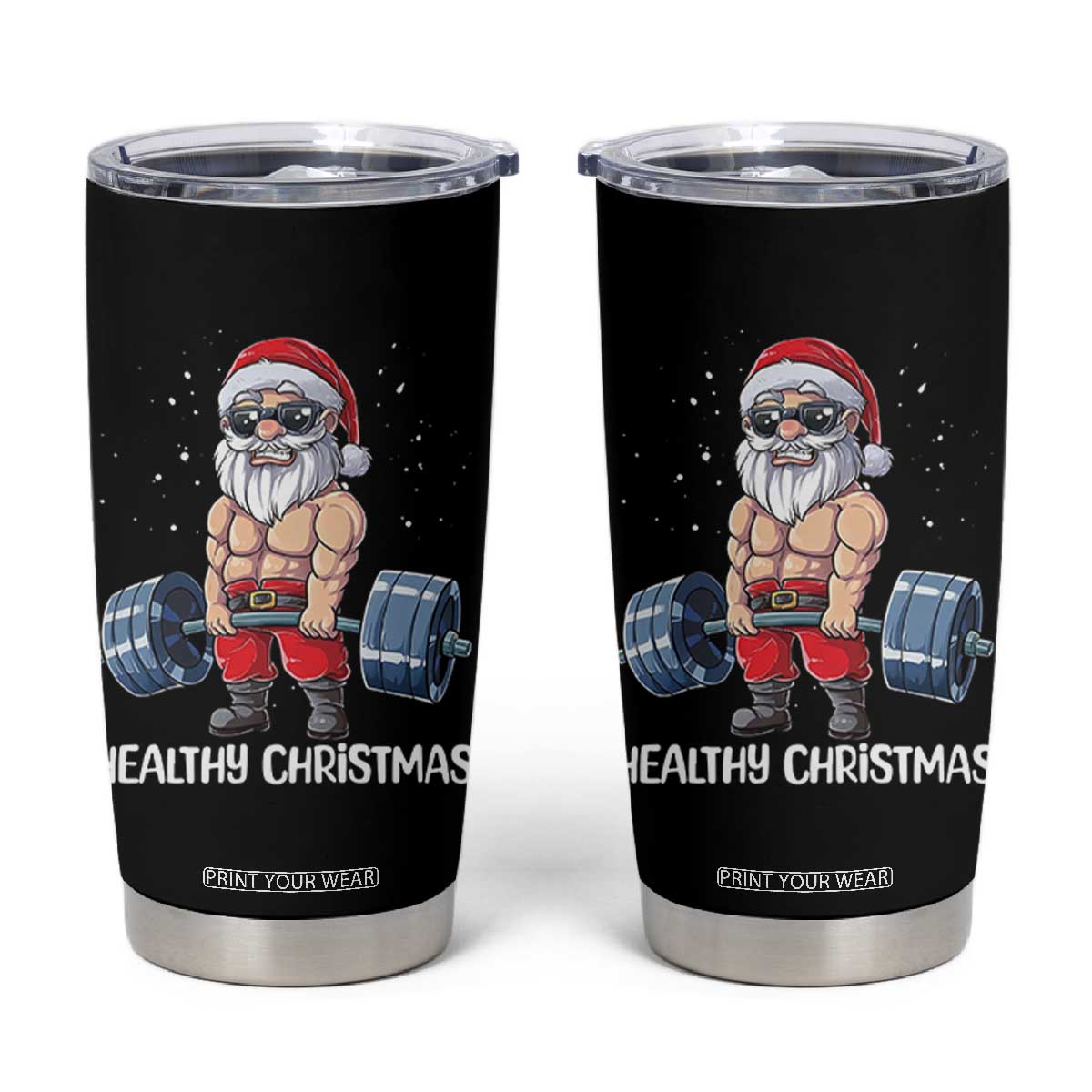 Funny Santa Gym Xmas Tumbler Cup Healthy Christmas TS14 Black Print Your Wear