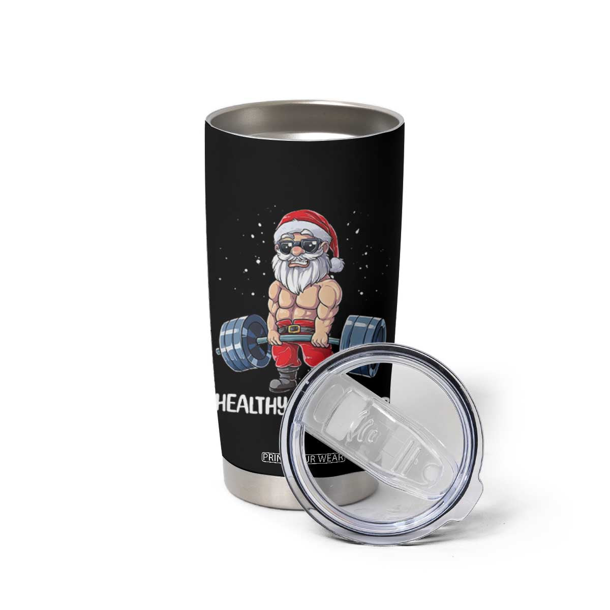 Funny Santa Gym Xmas Tumbler Cup Healthy Christmas TS14 Print Your Wear