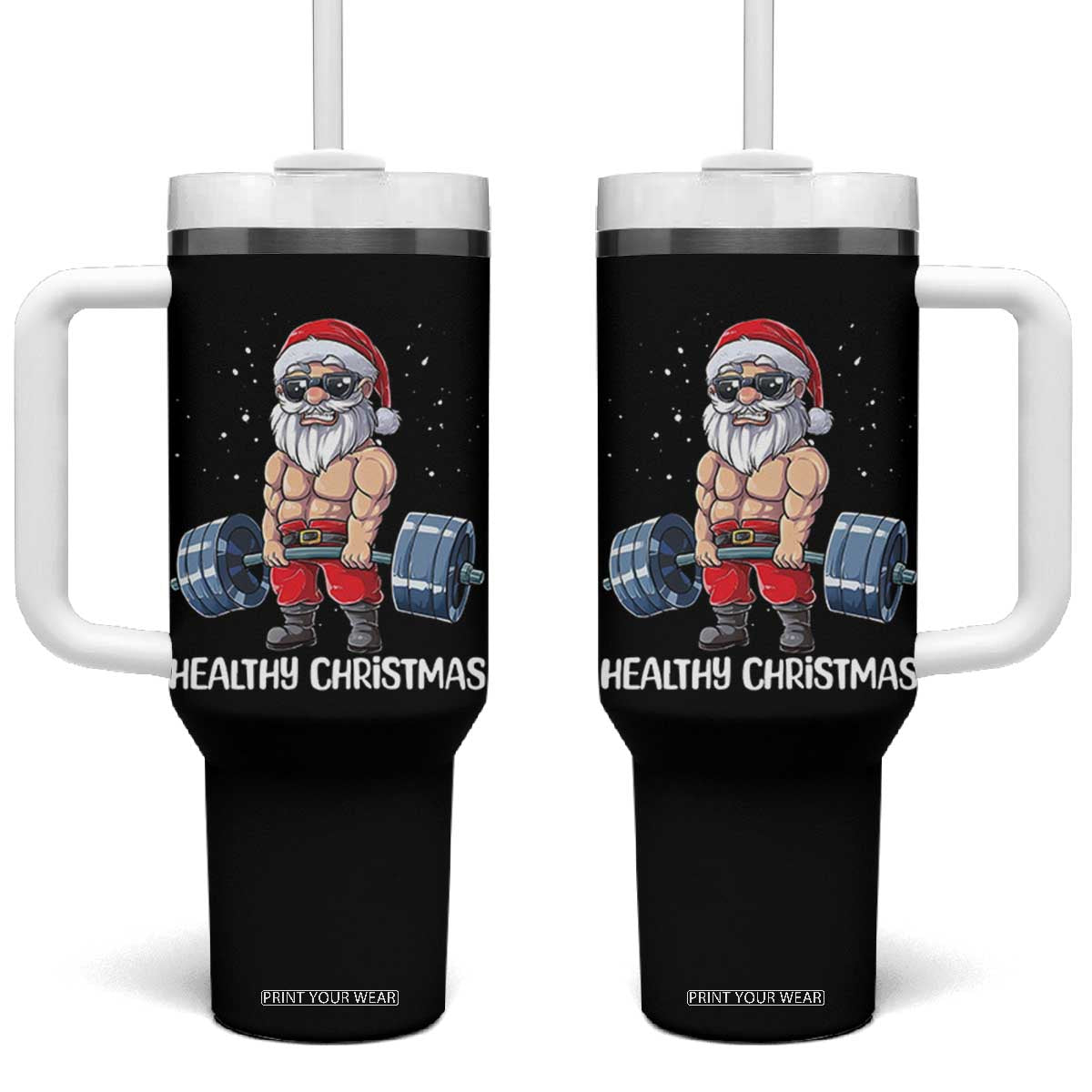 Funny Santa Gym Xmas Tumbler With Handle Healthy Christmas TS14 One Size: 40 oz Black Print Your Wear