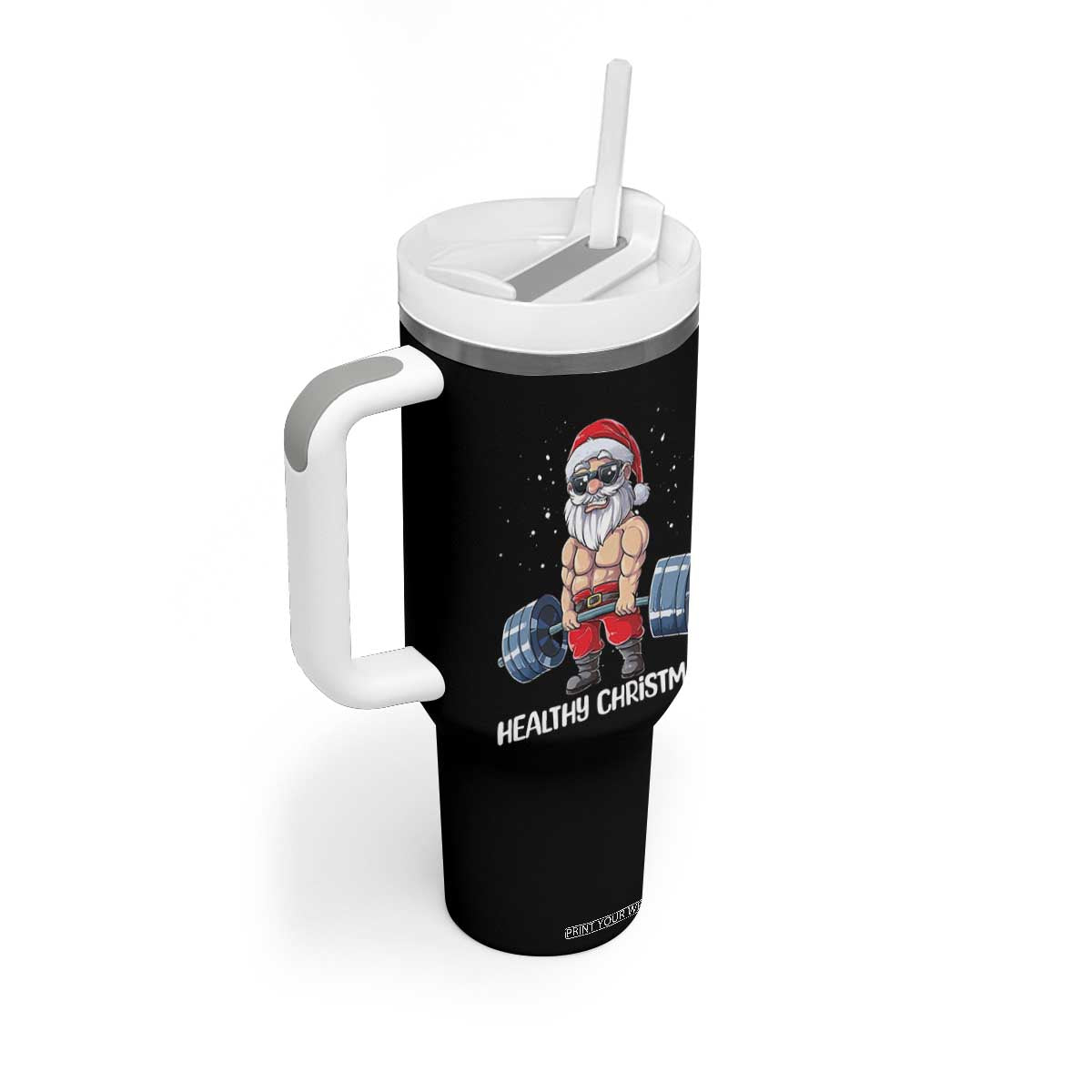 Funny Santa Gym Xmas Tumbler With Handle Healthy Christmas TS14 Print Your Wear