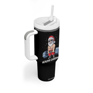 Funny Santa Gym Xmas Tumbler With Handle Healthy Christmas - Print Your Wear