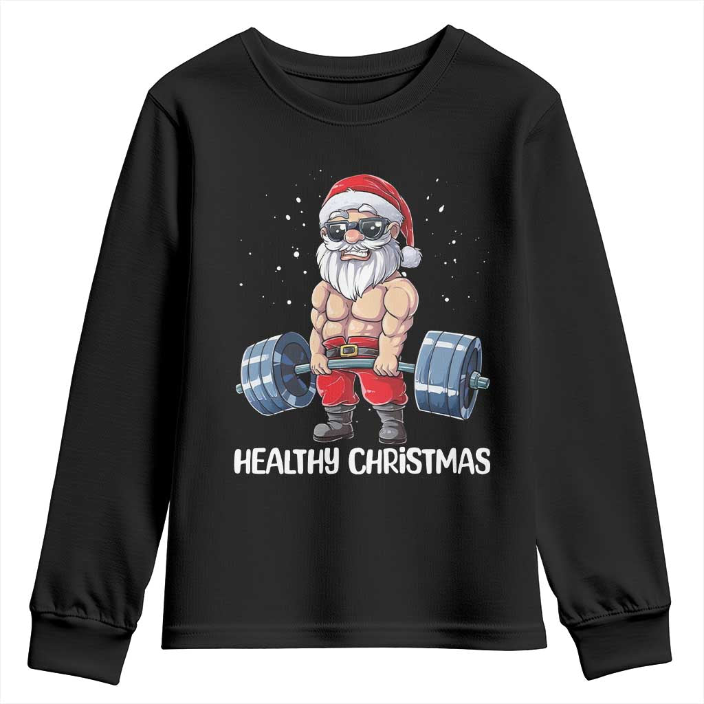 Funny Santa Gym Xmas Youth Sweatshirt Healthy Christmas - Print Your Wear