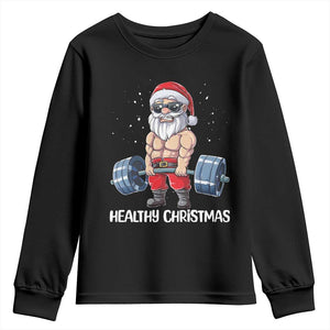 Funny Santa Gym Xmas Youth Sweatshirt Healthy Christmas - Print Your Wear