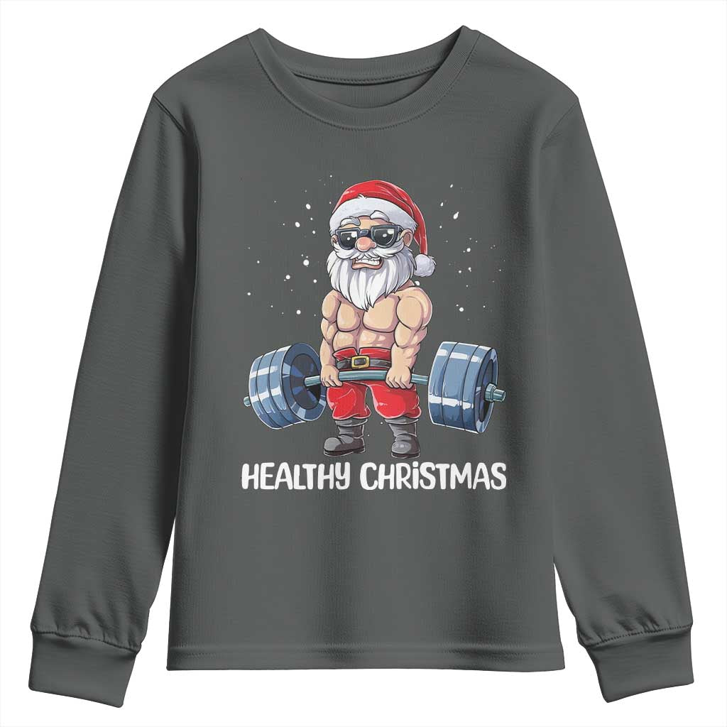 Funny Santa Gym Xmas Youth Sweatshirt Healthy Christmas TS14 Dark Heather Print Your Wear
