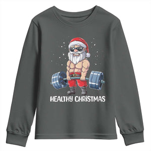 Funny Santa Gym Xmas Youth Sweatshirt Healthy Christmas - Print Your Wear