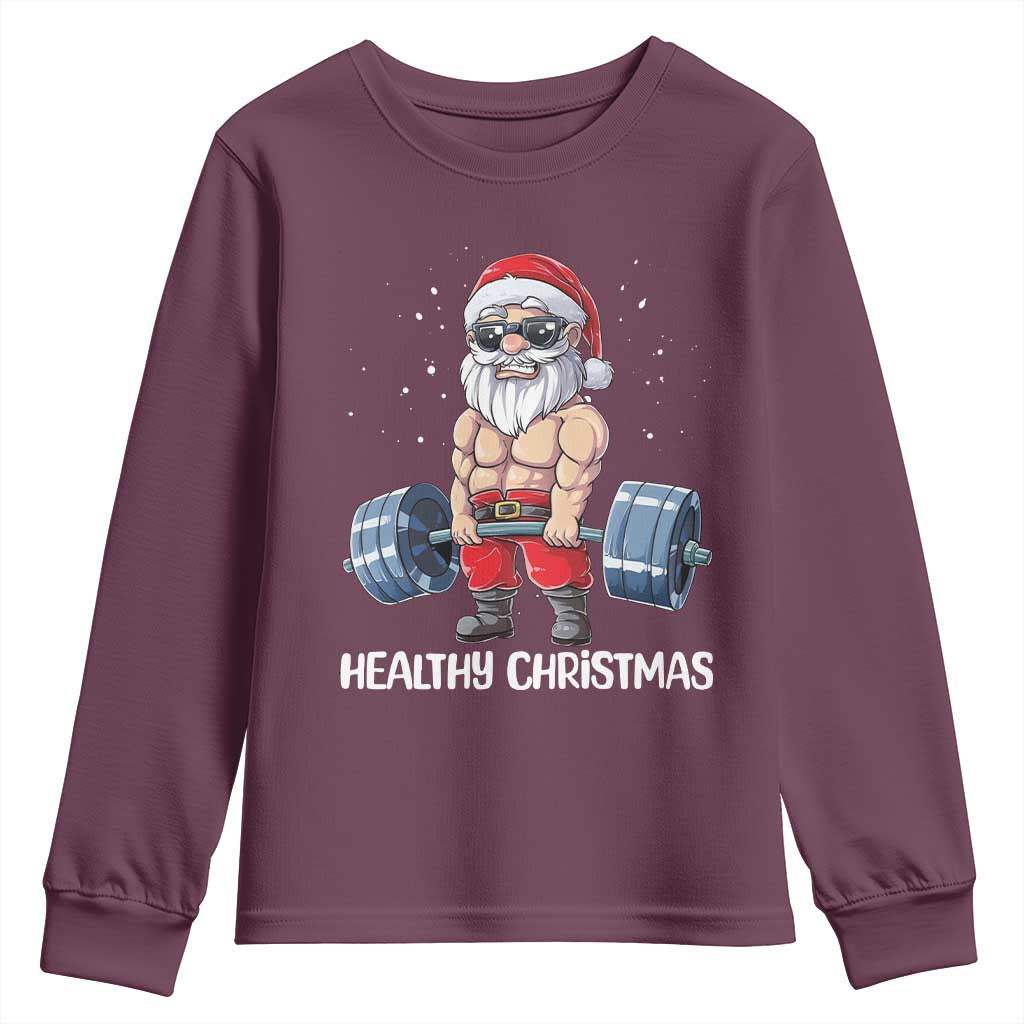 Funny Santa Gym Xmas Youth Sweatshirt Healthy Christmas TS14 Maroon Print Your Wear