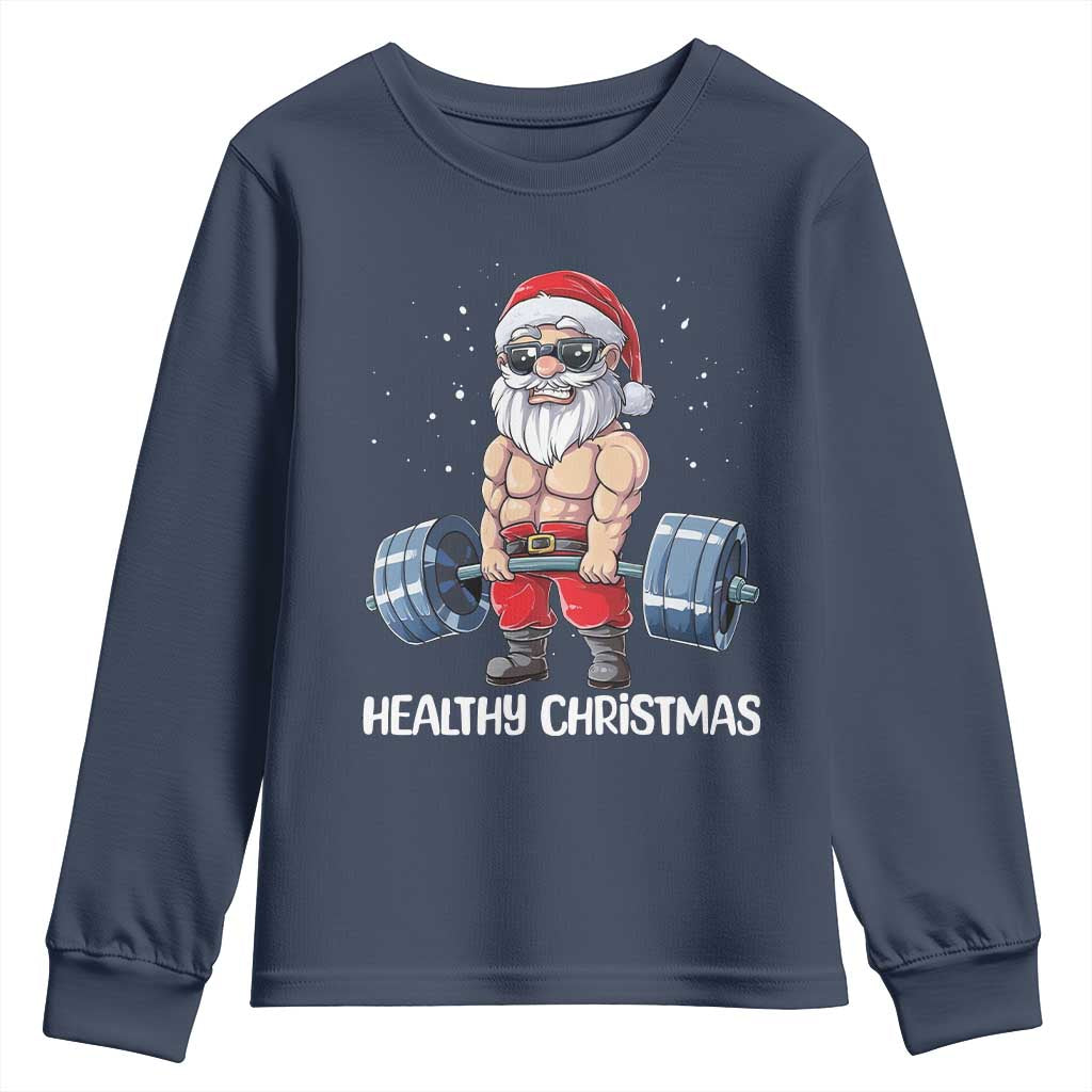 Funny Santa Gym Xmas Youth Sweatshirt Healthy Christmas TS14 Navy Print Your Wear