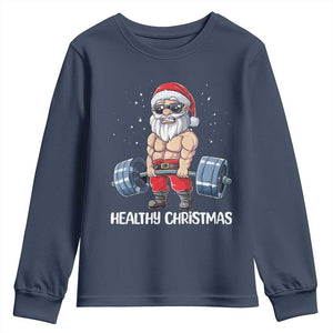 Funny Santa Gym Xmas Youth Sweatshirt Healthy Christmas - Print Your Wear