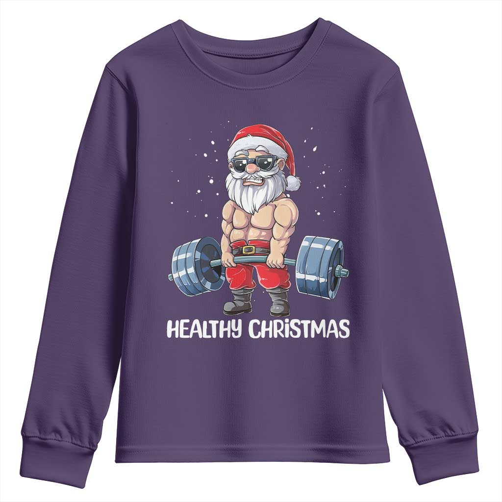 Funny Santa Gym Xmas Youth Sweatshirt Healthy Christmas TS14 Purple Print Your Wear