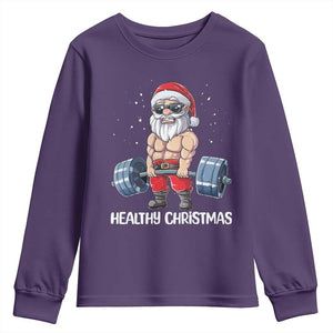Funny Santa Gym Xmas Youth Sweatshirt Healthy Christmas - Print Your Wear