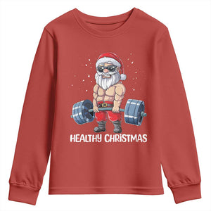 Funny Santa Gym Xmas Youth Sweatshirt Healthy Christmas - Print Your Wear
