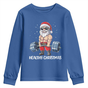 Funny Santa Gym Xmas Youth Sweatshirt Healthy Christmas - Print Your Wear