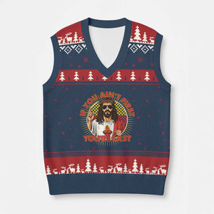 Funny Jesus Racing V-Neck Knit Sweater Vest If You Are Not First You Are Last TS14 Navy Red Print Your Wear