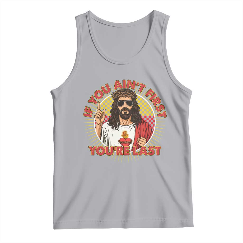 Funny Jesus Racing Tank Top If You Are Not First You Are Last TS14 Athletic Heather Print Your Wear