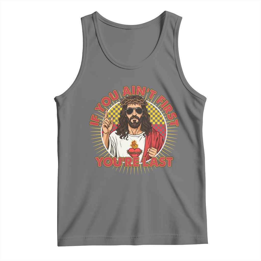 Funny Jesus Racing Tank Top If You Are Not First You Are Last TS14 Black Heather Print Your Wear