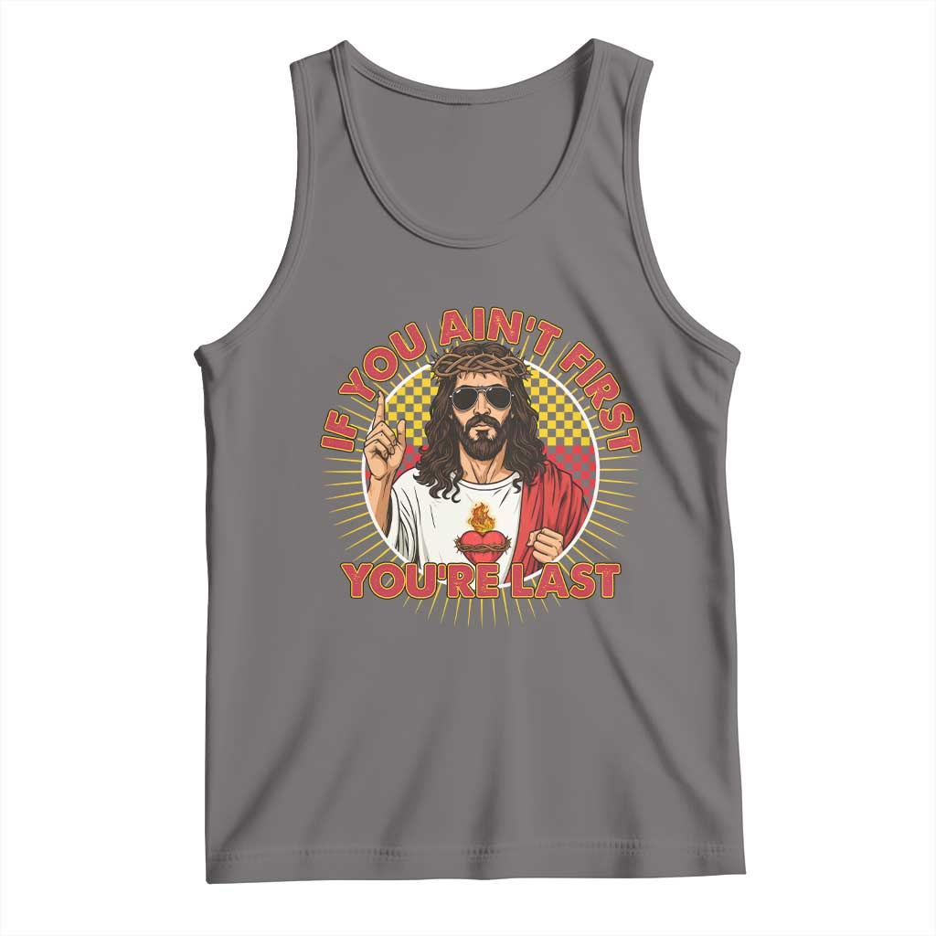 Funny Jesus Racing Tank Top If You Are Not First You Are Last TS14 Deep Heather Print Your Wear