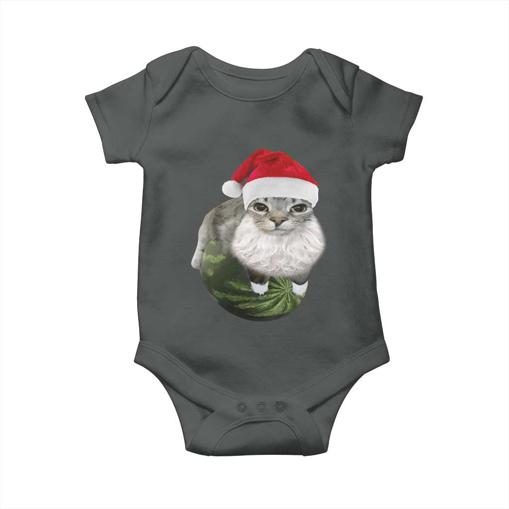 Watermelon Cat Christmas Baby Onesie Funny Silly Kitten Meme TS14 Dark Heather Print Your Wear
