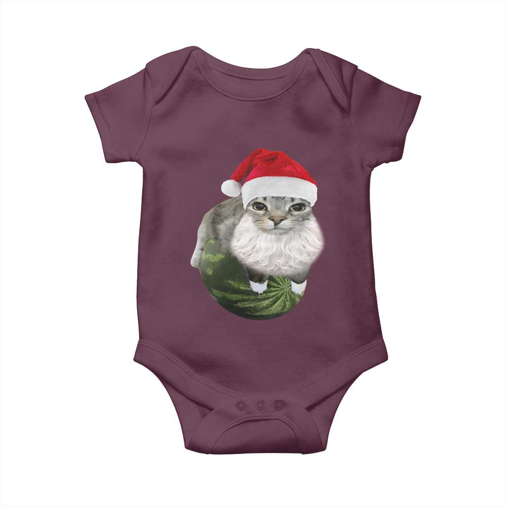 Watermelon Cat Christmas Baby Onesie Funny Silly Kitten Meme TS14 Maroon Print Your Wear