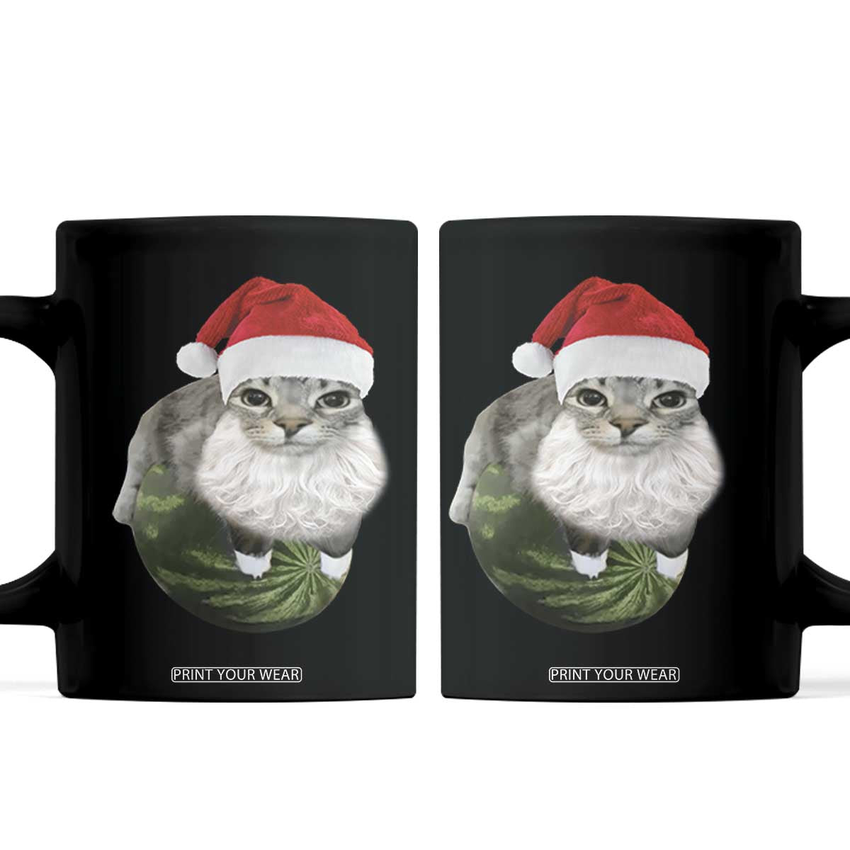 Watermelon Cat Christmas Coffee Mug Funny Silly Kitten Meme TS14 Black Print Your Wear