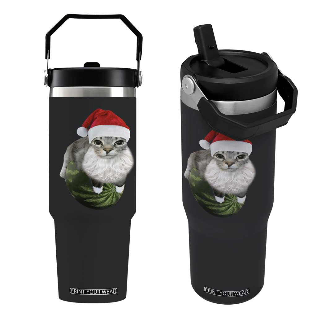 Watermelon Cat Christmas Flip Straw Tumbler Funny Silly Kitten Meme TS14 One Size: 30 oz Black Print Your Wear