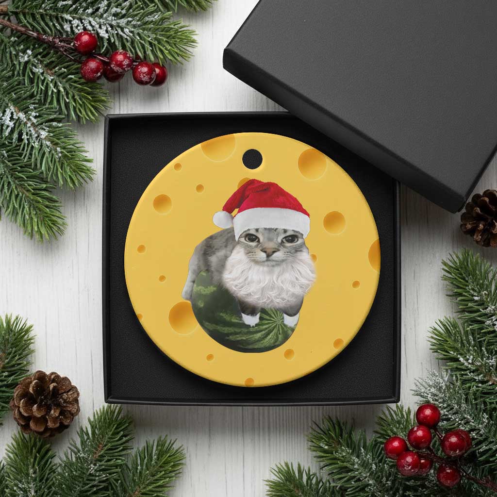 Watermelon Cat Xmas Ceramic Ornament Funny Silly Kitten Meme TS14 1pc Yellow Cheese Print Your Wear